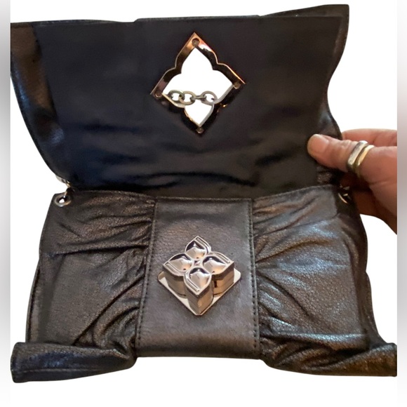BCBG MAX AZRIA Leather Metallic Clutch Purse - Picture 5 of 8